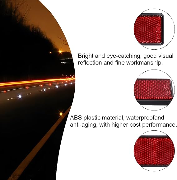 10 Pack Red Self Adhesive Rectangle Reflectors, E11 Approval