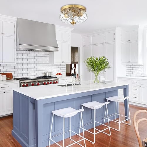 Miniatura 7 de Darkaway Lámpara de techo empotrada para interiores y exteriores, con pantalla de vidrio ondulado de agua, para pasillo, cocina, dormitorio, porche,