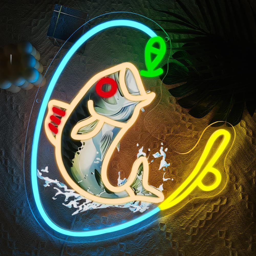 Fishing Neon Sign, Gone Fishing Led Neon Sign Light for Wall Decor Fish Hook Man Cave Light Up Sign Party Decorations for Gear Store Angler Teen Boy Dad Husband Gift Dimmable USB Powered(13.8"*10.6") - Image 7