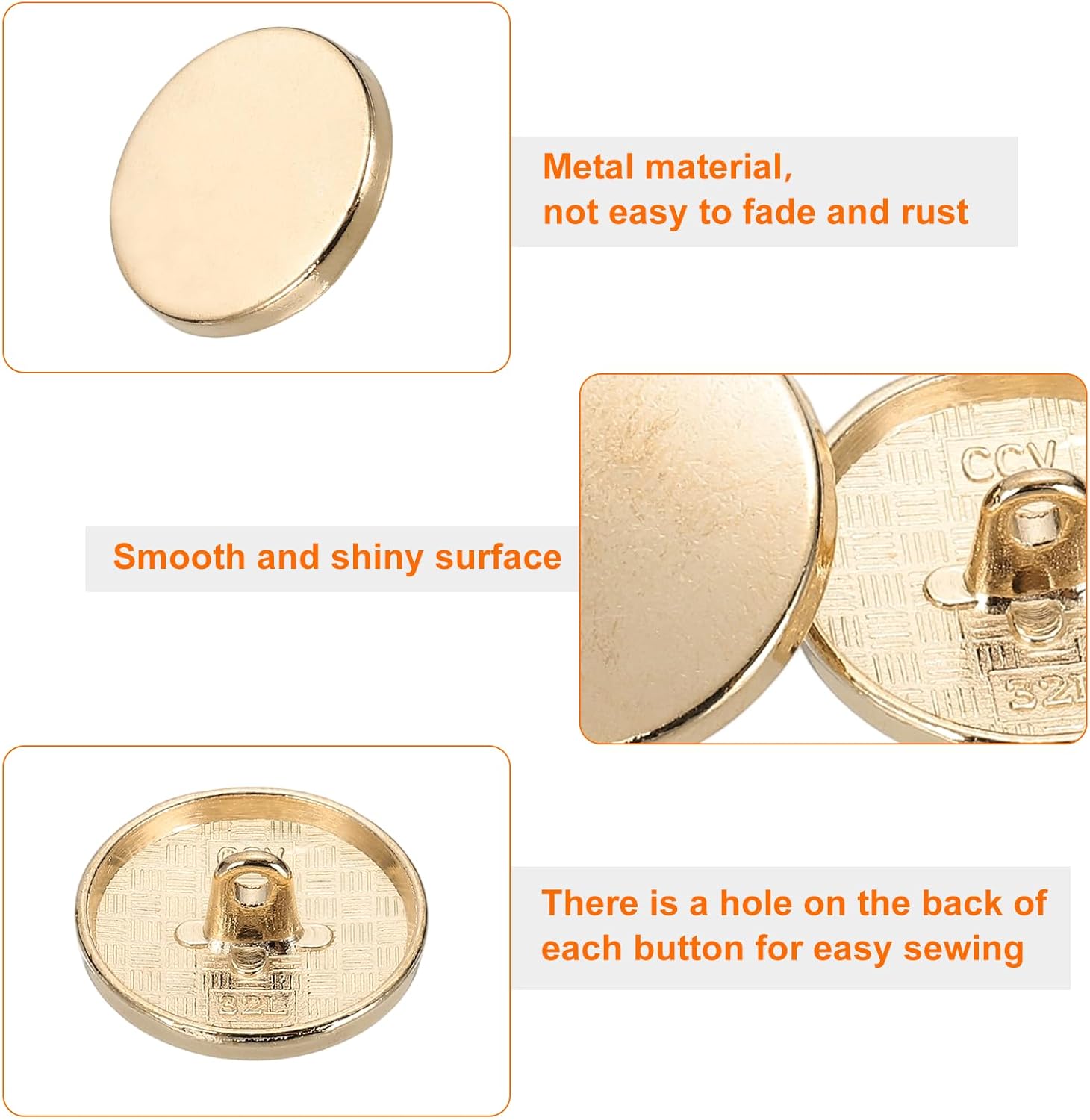 HARFINGTON 20pcs 32L Metal Round Flat Sewing Buttons 20mm Alloy Shank Craft Replacement Button for Men Women Suit Woolen Coat Shirt Trousers Sewing Crafts, Rose Gold - Image 4