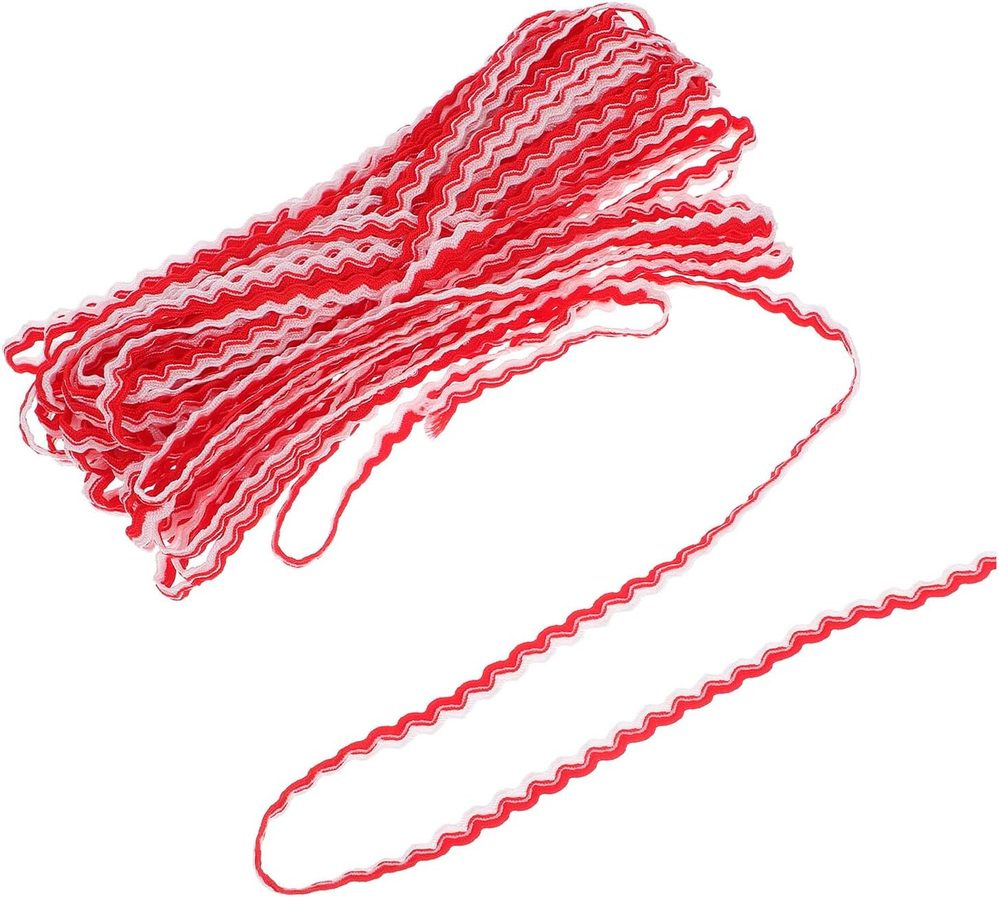 Double-Woven Wave Braid Trim for Sewing Crafts and Upholstery, 16 Meters White and Red, 5mm Wide Decorative Ribbon for Clothing, Curtains, DIY Embellishment, Home Decor
