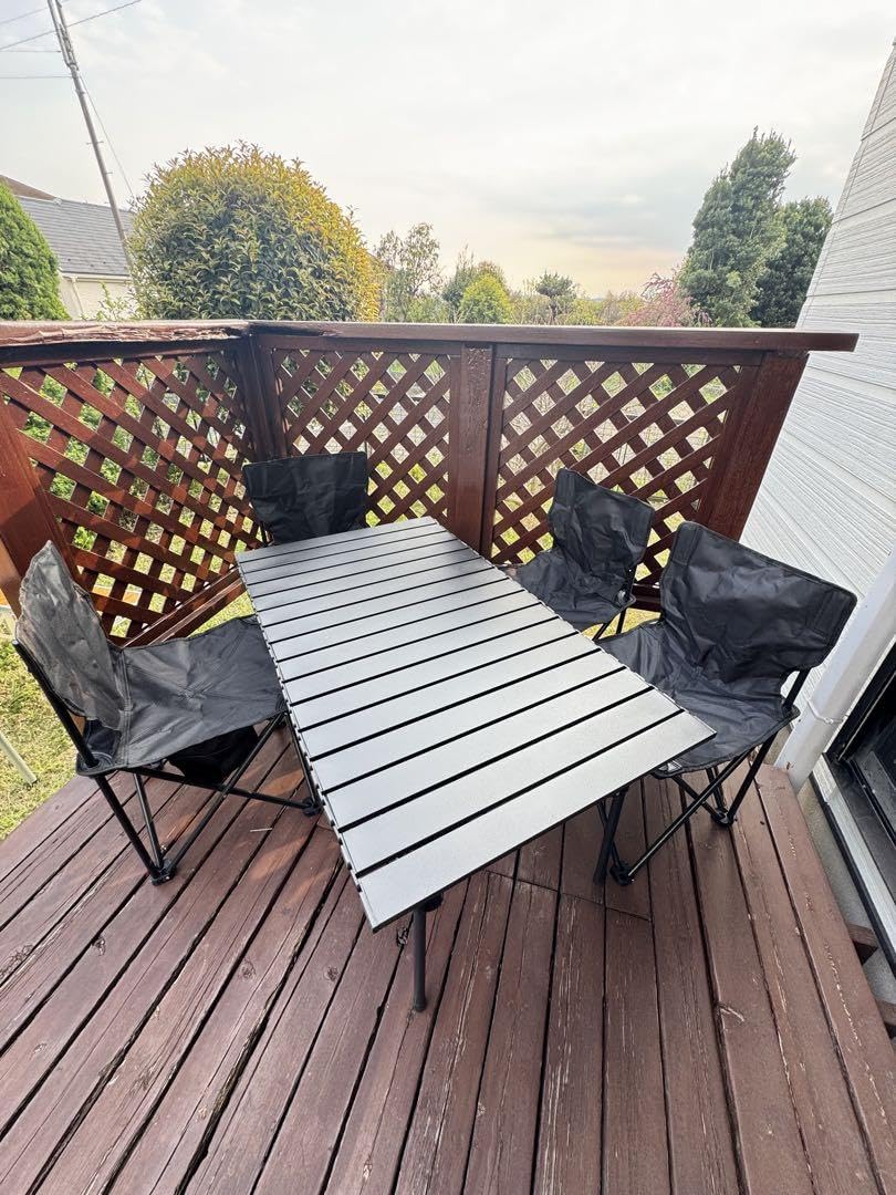 キャンプやBBQに最適！アルミ製テーブルと4脚チェアセット Amazon.co.jp: キャンプやBBQに最適！アルミ製テーブルと4脚