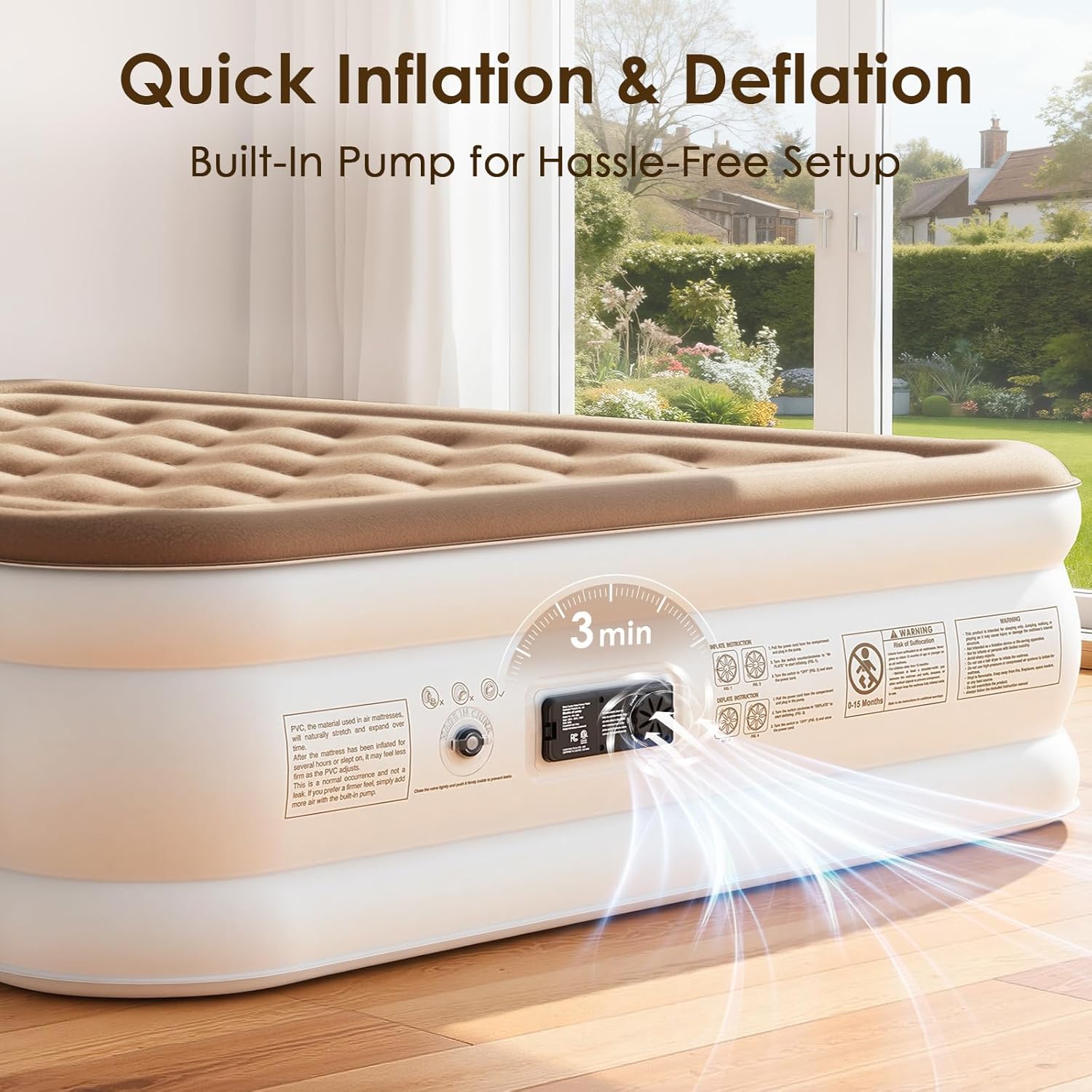 Air Mattress Queen with Built-in Pump – 18" Raised Inflatable Bed with High Speed Built-in Pump, Stable and Durable, colchón inflable, Carry Bag, Cozy Guest Air Bed for Sleepovers, Glamping, Moving