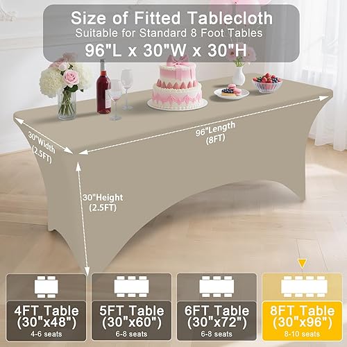 Miniatura 252 de Smiry Paquete de 2 manteles de elastano de 6 pies, elásticos ajustables, lavables y sin arrugas, rectangulares para mesa de patio, para exteriores,