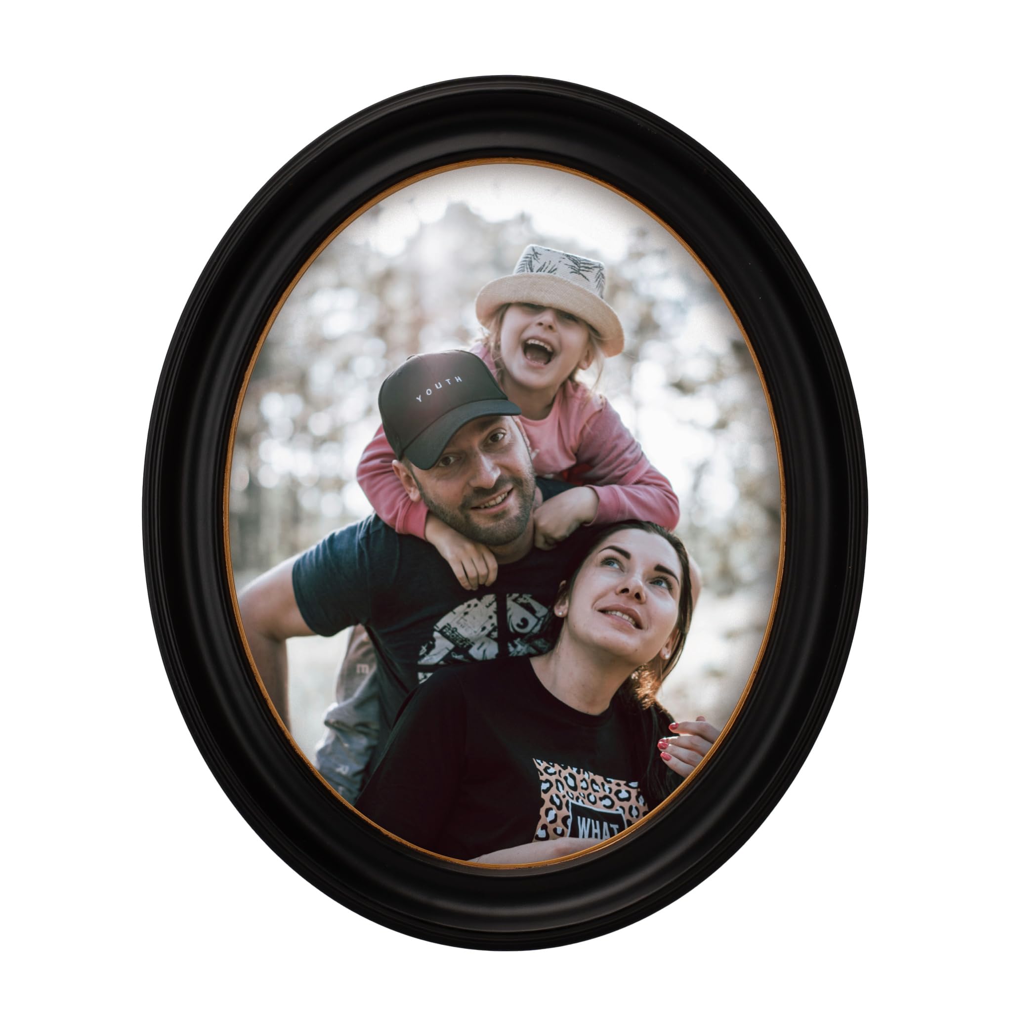 Eitida Decorative Oval Wooden Picture Frame 8x10 inches, Black with Gold Trim, Tabletop or Wall Mount Display, Glass Front — image 1