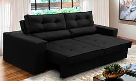 Sofá Retrátil e Reclinável 2 lugares 1,50m com Molas Mirela Suede Preto Adonai Estofados