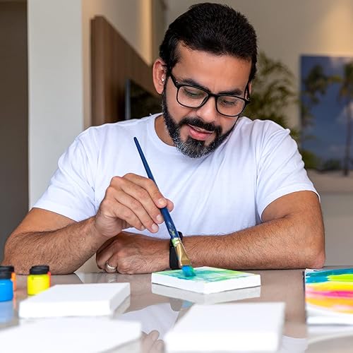 Miniatura 7 de ARTEZA Lienzos pequeños con caballetes, 4 x 4 pulgadas, paquete de 14, lienzo blanco estirado blanco para pintura acrílica, óleo y gouache