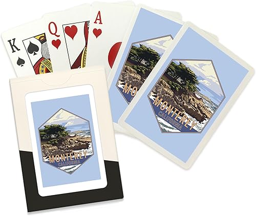 Monterey, California, Cypress Tree, Contour (52 cartas de juego, baraja de cartas de tamaño póquer con Jokers)