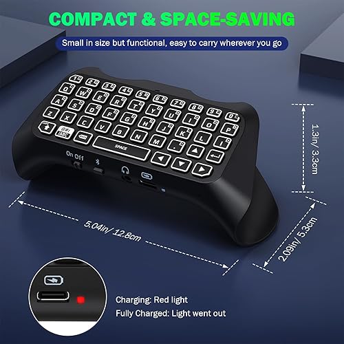 Miniatura 5 de MoKo Teclado para controlador PS5 con retroiluminación verde, mini teclado inalámbrico Bluetooth para Playstation 5, altavoz incorporado y conector