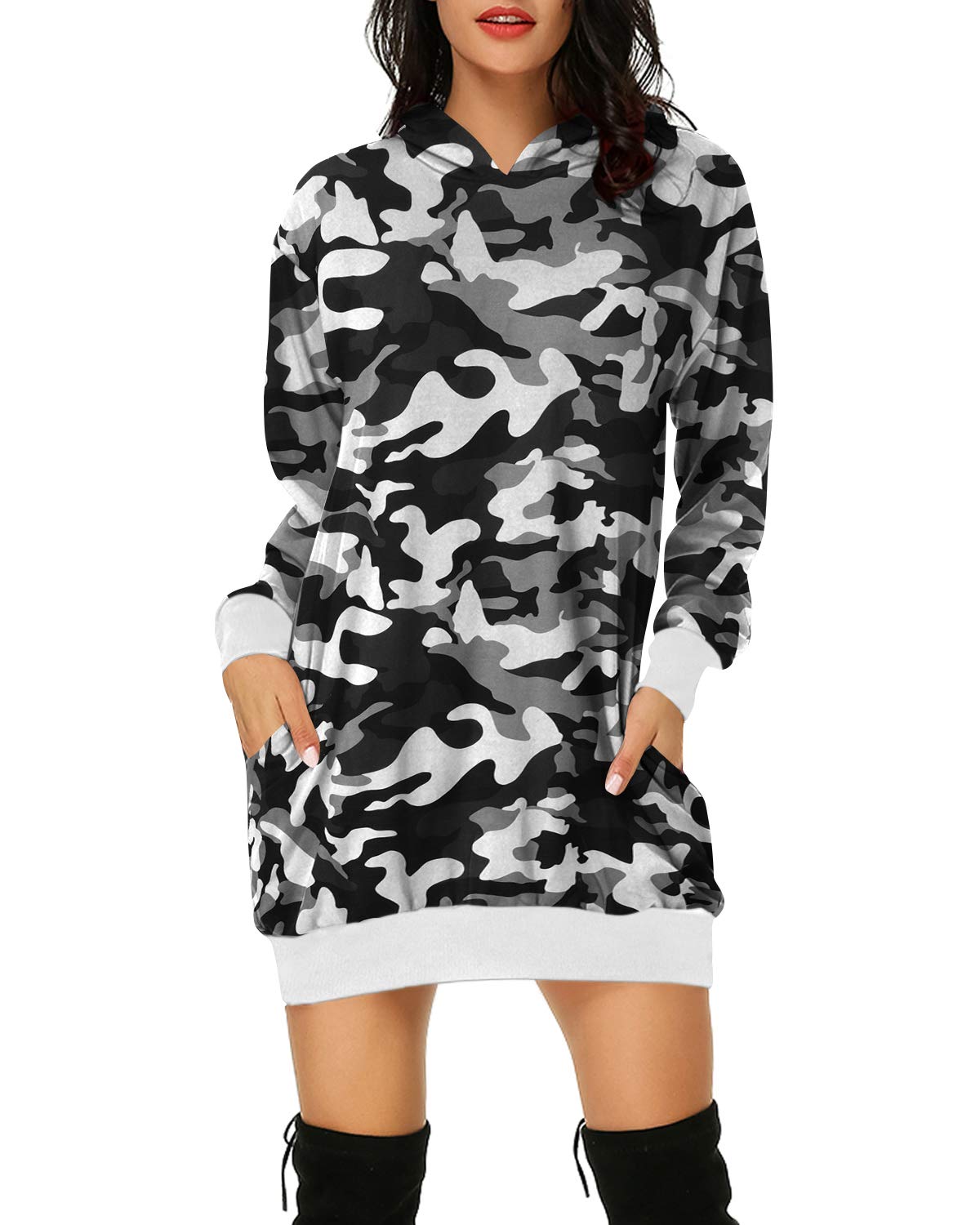 Dress Oversized Camo Sweatshirt Women Long Sleeve Camouflage
