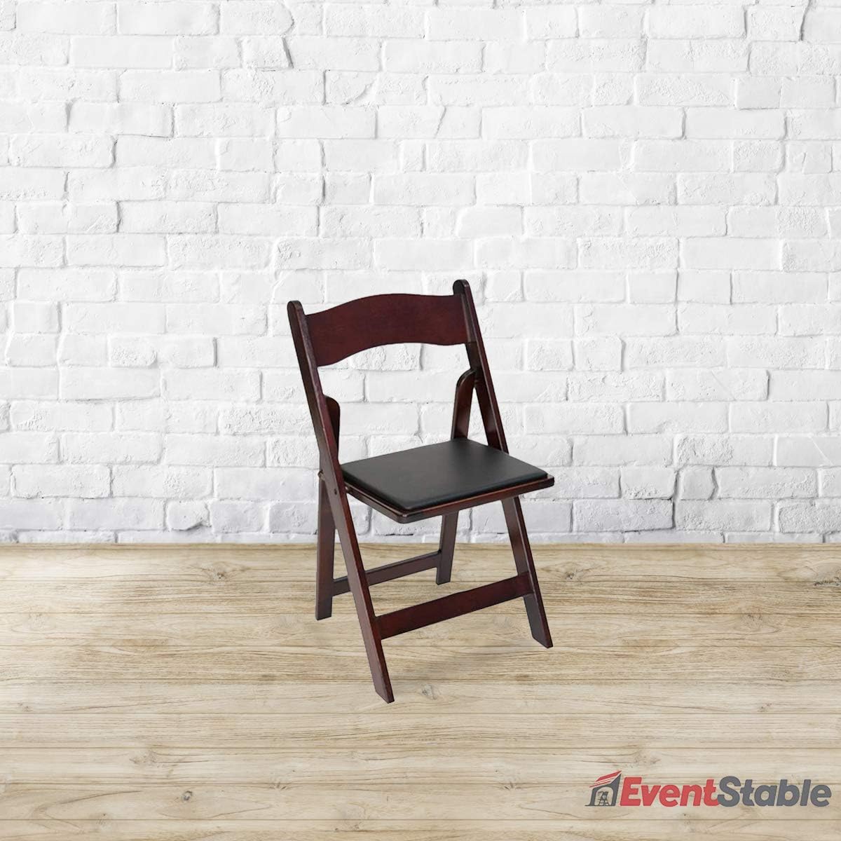 EventStable Titan Series Wood Folding Chair - Mahogany Indoor/Outdoor Lightweight Folding Chair - Vinyl Padded Foldable Chair for Weddings Events - 4-Pack