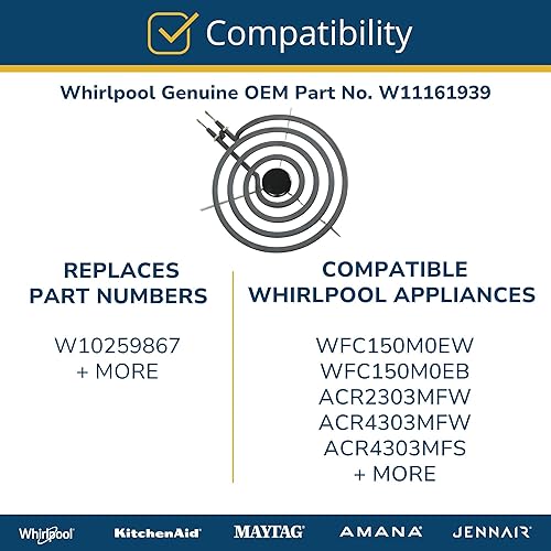 Miniatura 4 de Whirlpool W11161939 Rango Elemento de superficie de 8 pulgadas