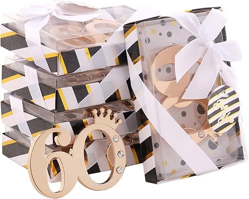 Miniatura 4 de 12 piezas de recuerdos de fiesta de 60 cumpleaños, abrebotellas, negro y dorado, regalo de recuerdo de fiesta de aniversario de 60 cumpleaños para