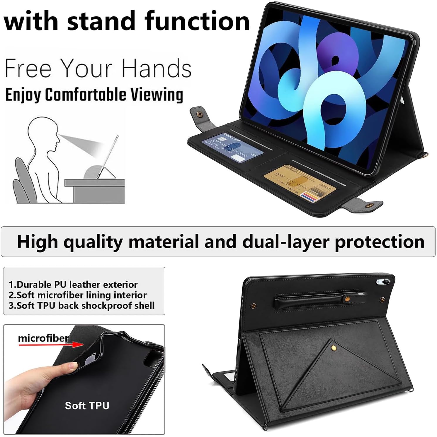 Crossbody Handbag Case for iPad mini 7 (A17 Pro) 2024/iPad Mini 6 Case 2021 with Pencil Holder/Shoulder Strap/Hand Strap/Pocket Stand Cover for iPad mini 7th/6th Generation 8.3 inch, Black