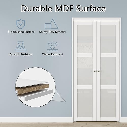 Miniatura 7 de Puerta pivotante francesa para apertura de 24" x 80" pulgadas, paneles de vidrio esmerilado doble con herrajes, giro para despensalavanderíacuarto