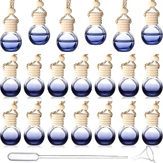 20 Pcs Car Essential Oil Diffuser Hanging Bottle Air Freshener Car Perfume Diffuser Empty Glass Bottle Refillable Aromatherapy Fragrance Bottle Pendant Auto Interior Ornaments Decor (Oblate Style)