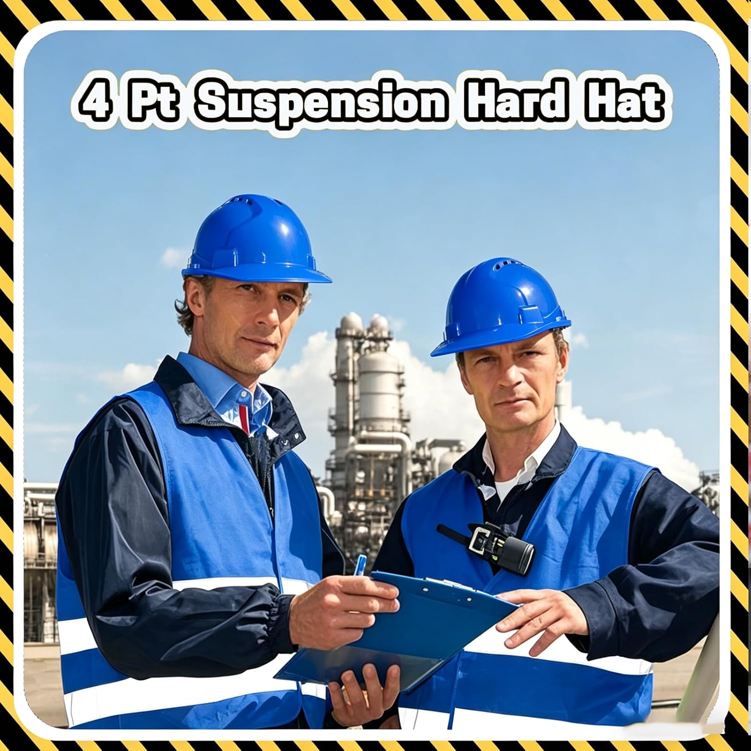 4 Pt. Suspension Hard Hat with Safety Vests Bulk Safety Helmets Adjustable Ratchet Hard Hats, Vents & Sweat Cotton Brow Pad - ABS Construction Helmets for Work Sites & Outdoor Labor