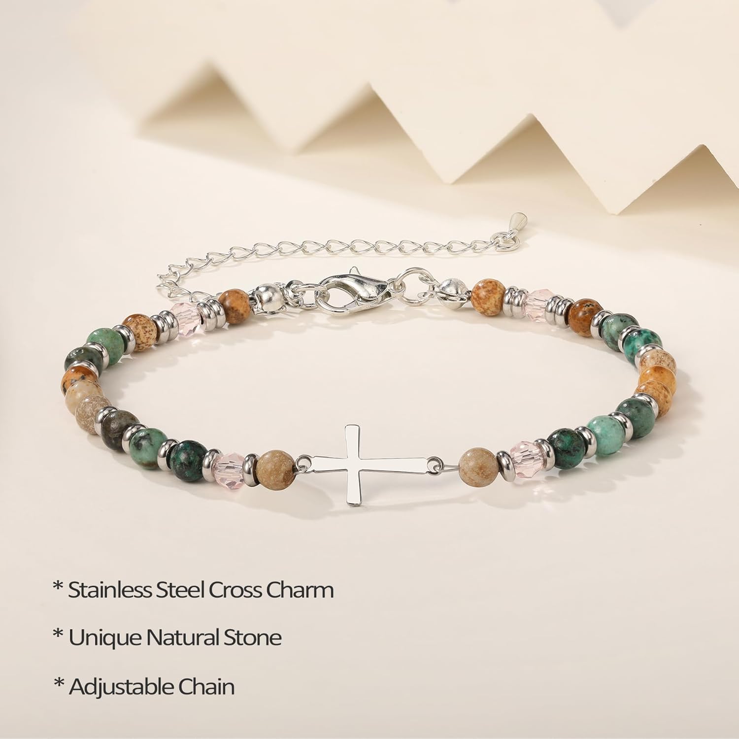 Cross Bracelet for Women, Christian Gifts for Women, Faith Friendship Bracelet with Natural Stones, Best Friend Birthday Gifts, Baptism Confirmation Easter Gifts for Her, Unique Cross Bracelet Gift for Chrismas - Image 3
