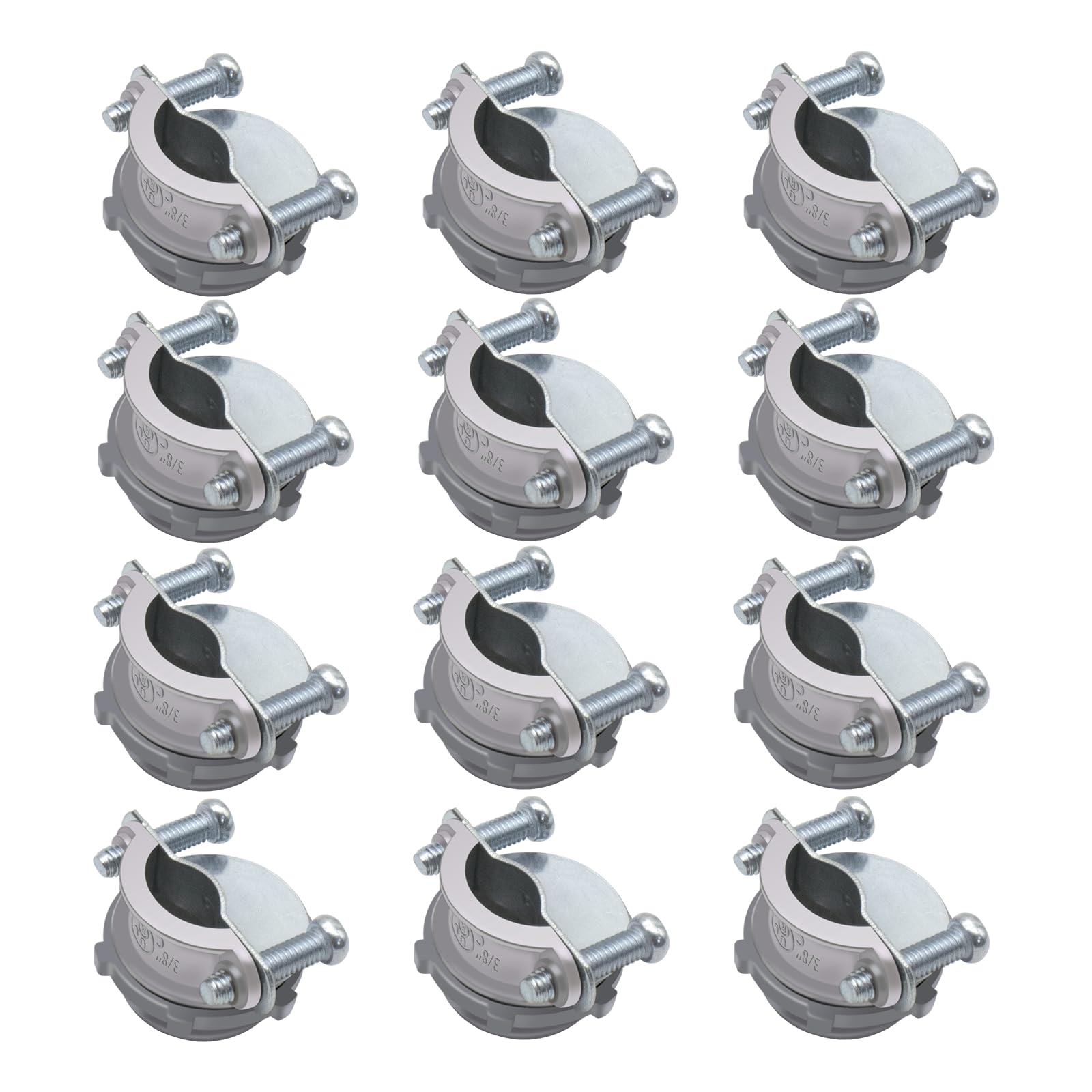 TOMSHIELE 12 Pack 3/8 Inch Clamp Type Cable Connectors, Romex Connector for Metallic Conduit Protect Cables Silver-Zinc, UL Listed