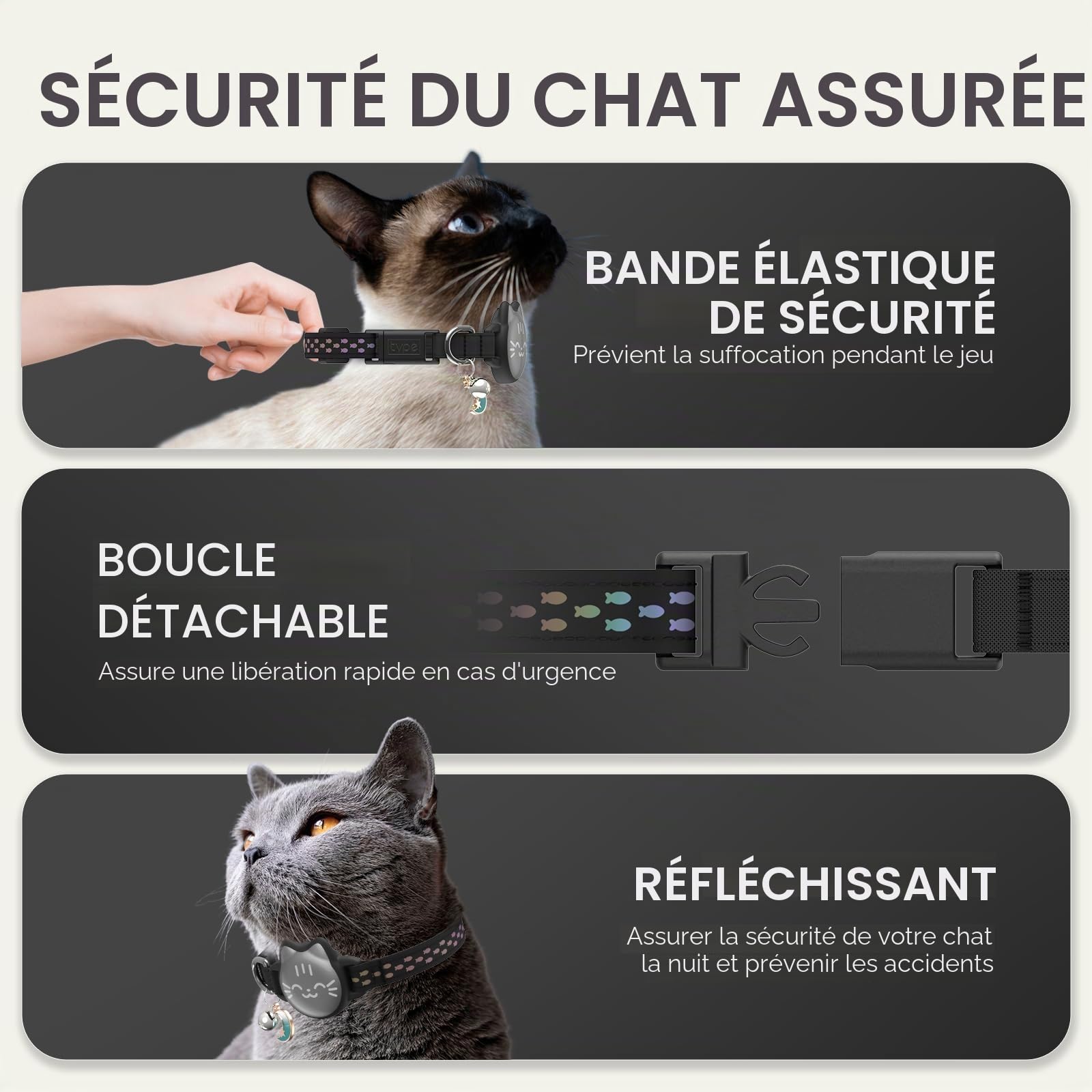 Collier étanche pour Chat Airtag avec Motif de Poisson Lumineux et réfléchissant, Collier léger pour Apple Air Tag, Support de Suivi GPS caché pour Chats, Chatons (22,9 à 33 cm)