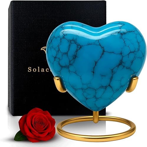 Urna de corazón azul para cenizas Urna de recuerdo de corazón con soporte y caja premium Urna pequeña para cenizas humanas Honra a tu ser querido