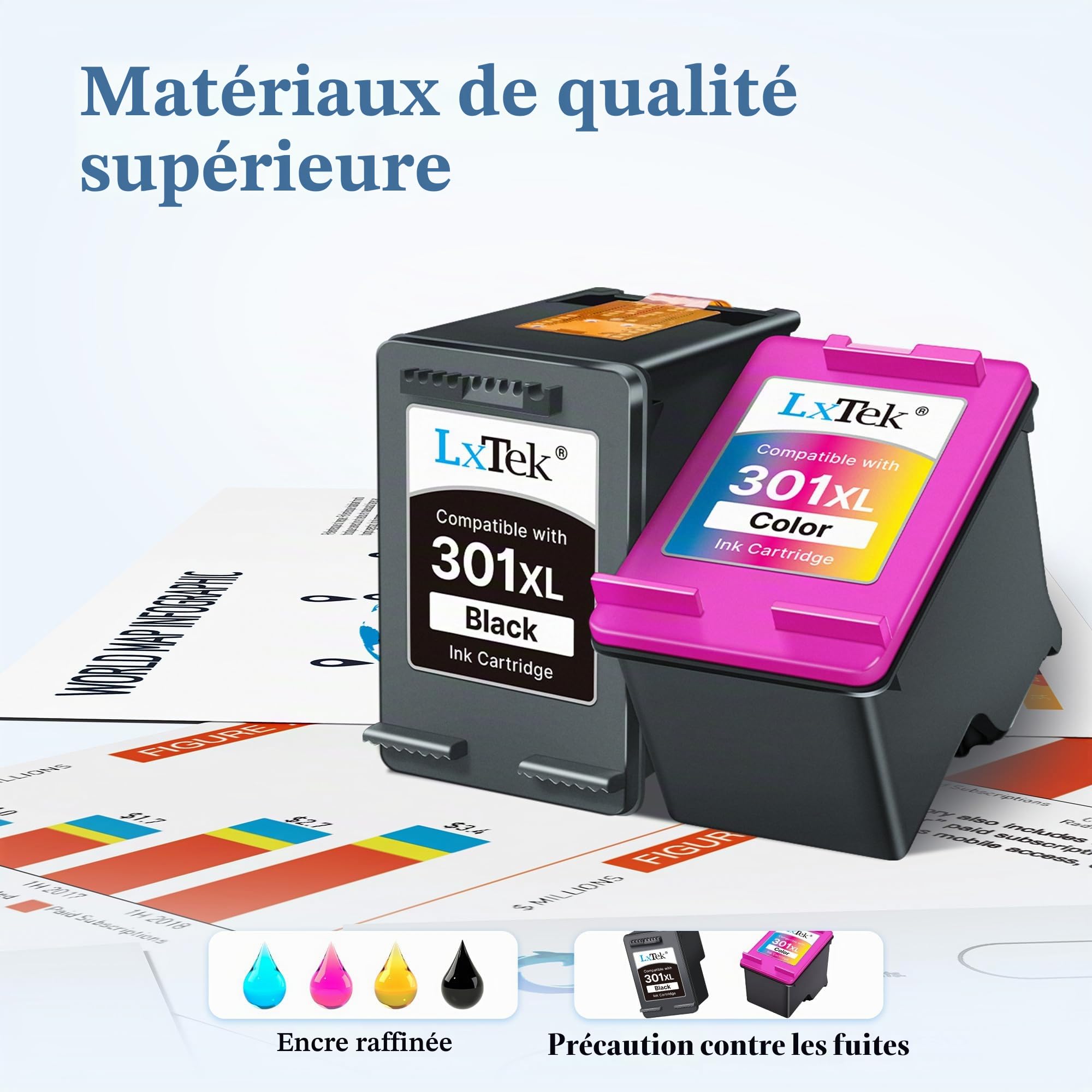 LxTek 301 XL Compatible pour HP 301 301XL Cartouche pour Envy 4500