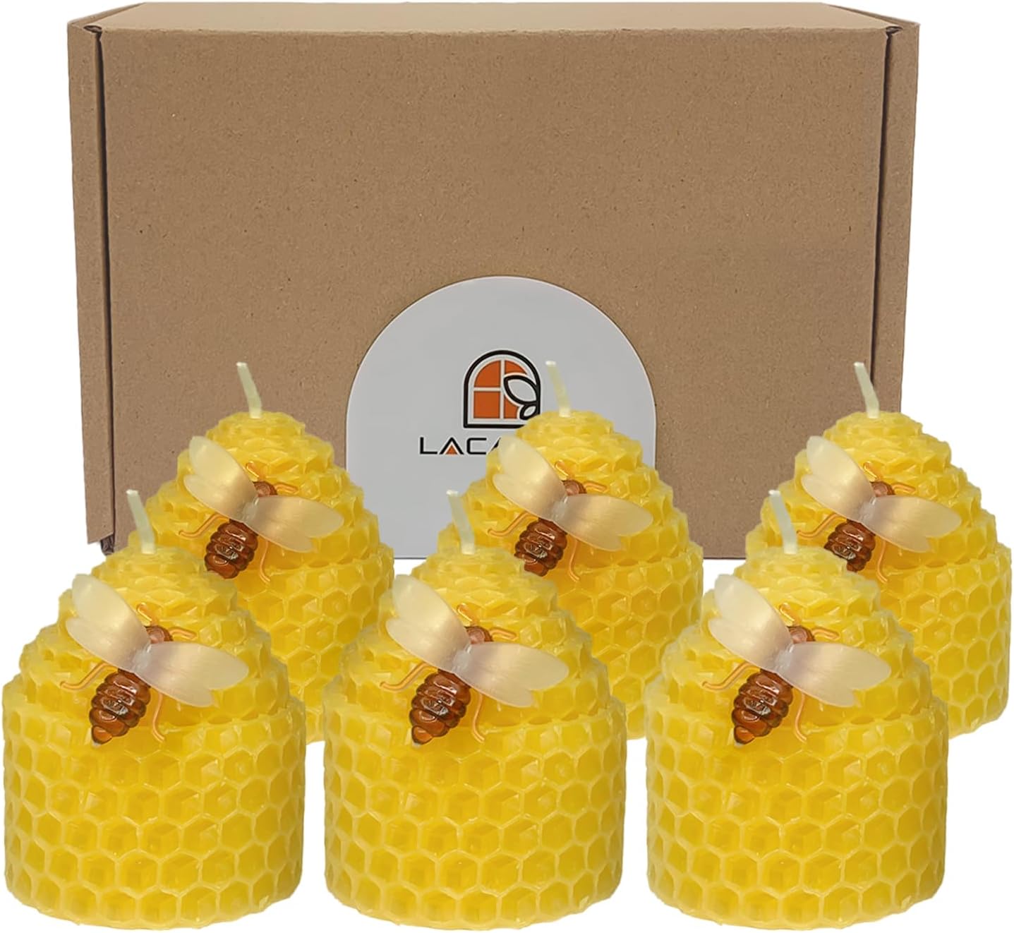 Beeswax Votive Candles Set of 6 – with Little Bee Decor Topper