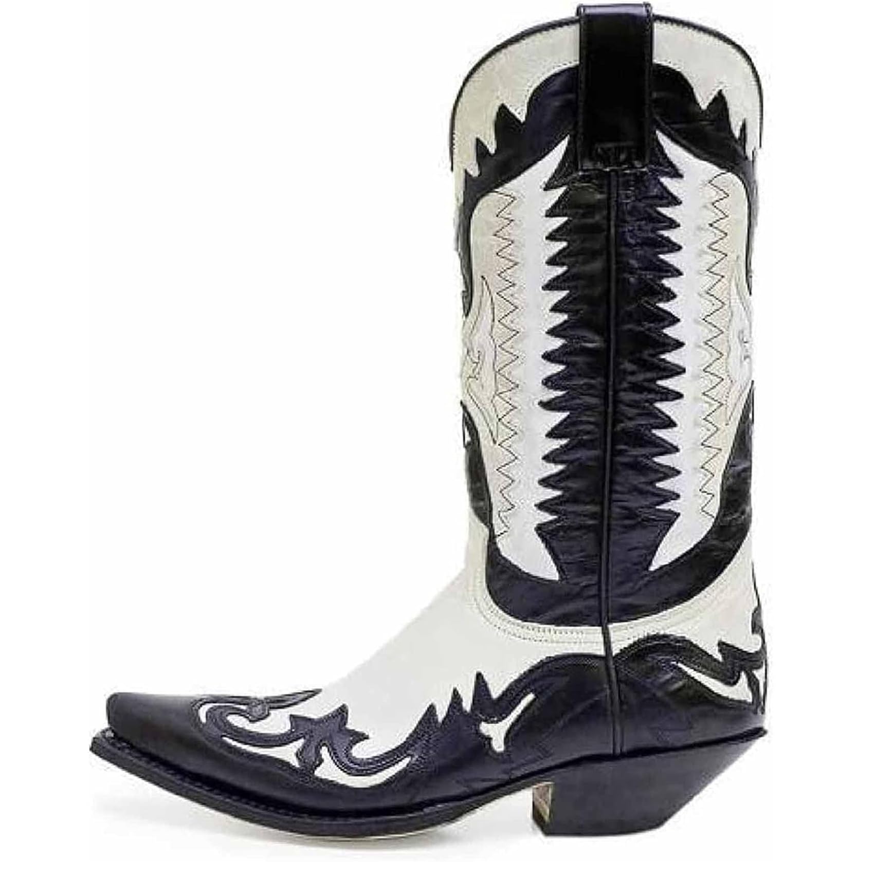DJFOG Bottes de Chevalier pour Hommes, Bottes de Motard brodées, Bottes Hautes Vintage, Style Cowboy Occidental, Bottes de Moto à Bout Pointu
