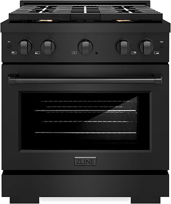 ZLINE 30 in. 4.2 cu. ft. Paramount Dual Fuel Range with Gas Cooktop and Electric Convection Oven in Black Stainless Steel with 4 Brass Burners SDRB-BR-30