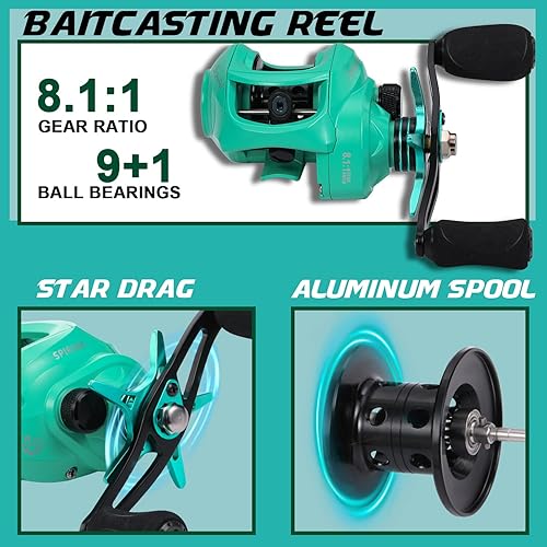 Miniatura 6 de One Bass Combo de caña de pescar y carrete, combo de hilado y cebo de 2 piezas, varillas medianas de grafito IM6 en blanco, guías de acero inoxidable