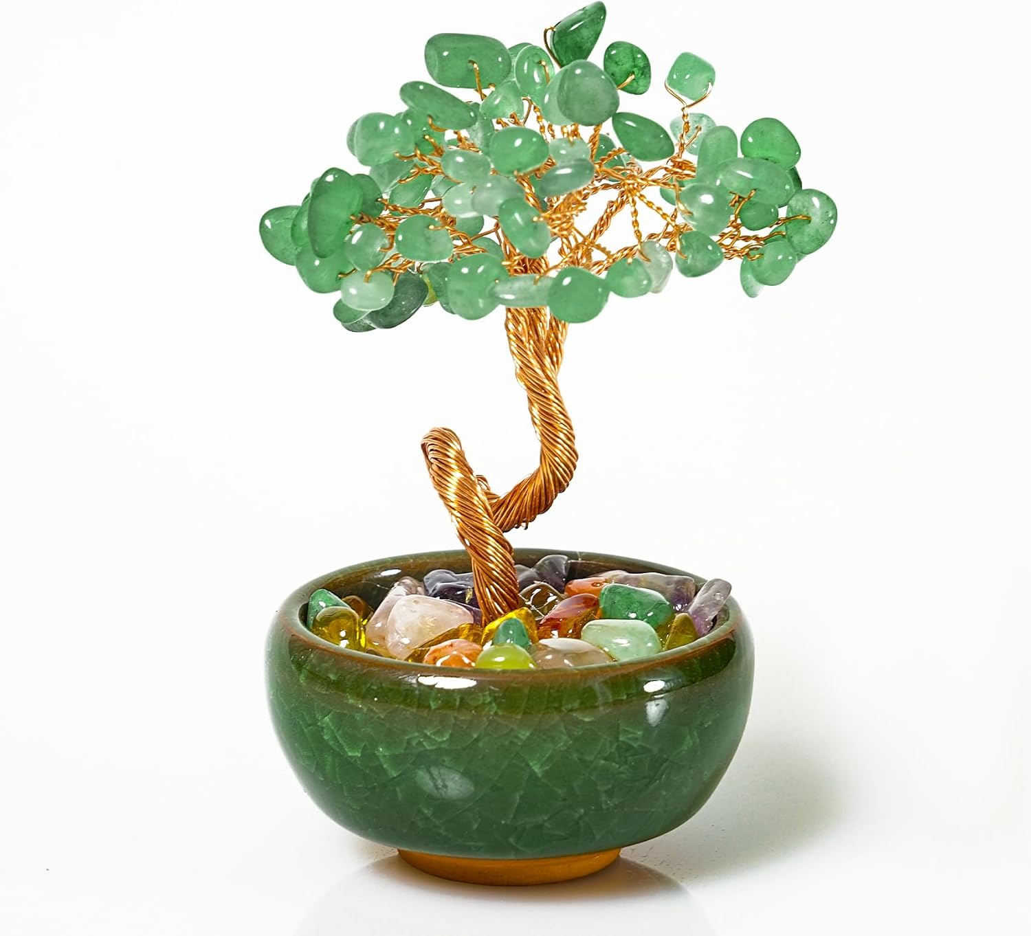 Green Aventurine Crystal Tree for Office Desk Home Room Decor, Crystal Tree of Life with Copper Wire, Ceramic Base, Meditation Gift for Women, Yoga, Birthday Gift