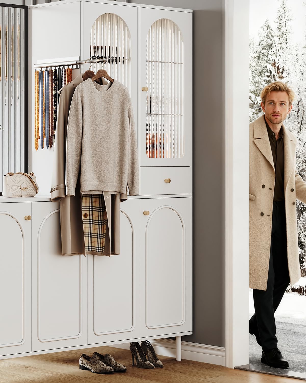 Valet Rod for Closet Pull Out 16.5IN with 10 Hooks,Adhesive Silver Closet Valet Rod Slide Out