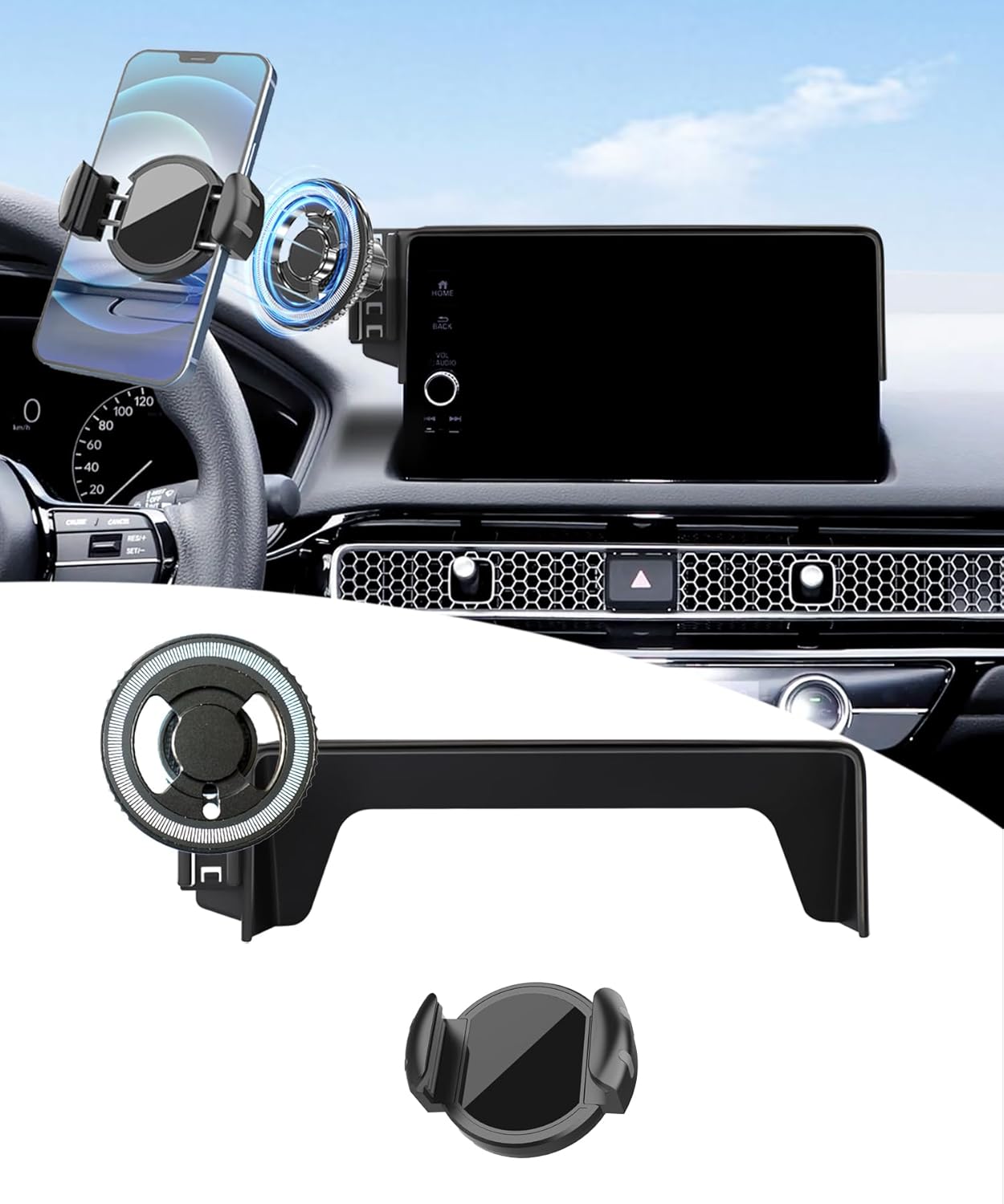 Magnetic Car Phone Mount for Honda Civic 2022-2026 / Acura Integra 2023-2025, for MagSafe Strong Magnets Cell Phone Holder 7/9-Inch Touchscreen Cradles, for iPhone Samsung Galaxy Google
