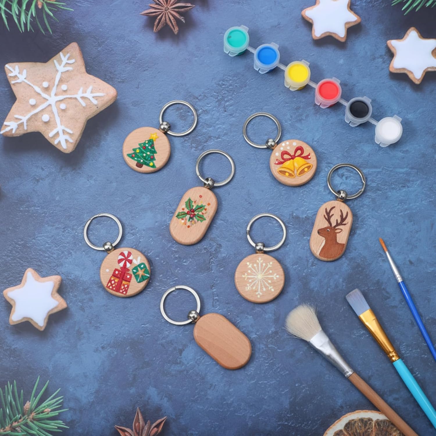 100 PCS Unfinished Wooden Keychain Blanks for Engraving, Wood Engraving Blanks Key Chain, DIY Wooden Key Ring Key Tag - Image 6