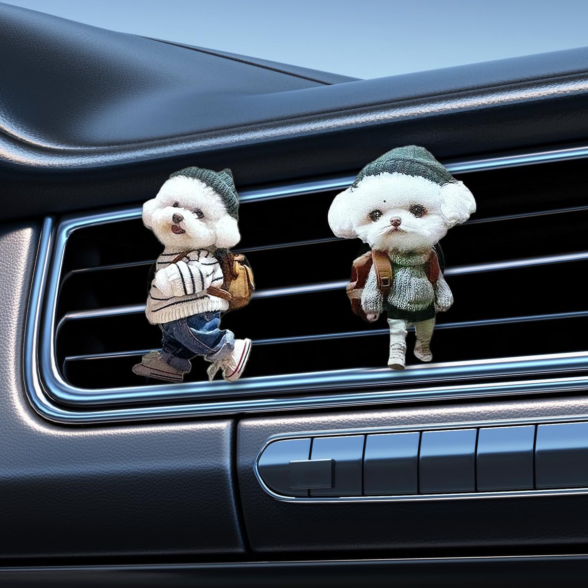 Craedli 2PCS Cute Dog Car Air Vent Clips, 2D Flat Acrylic Cartoon Puppy Air Conditioning Outlet Clip Charm Car Interior Vent Decoration Accessories for Most Vehicles (Dog)