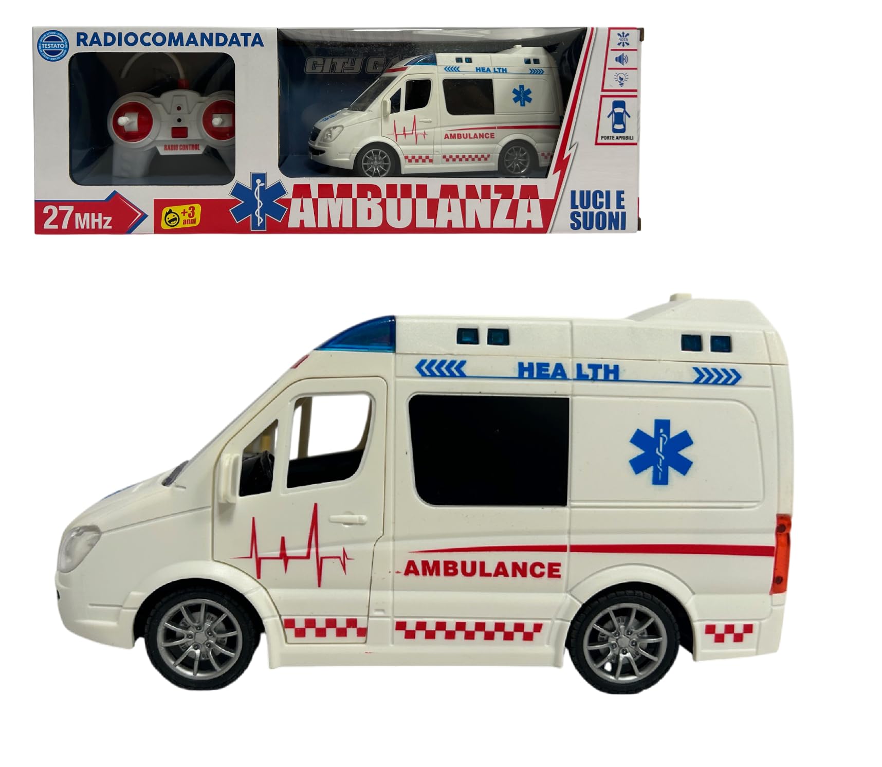 Ambulance Télécommandée pour Enfants Ambulance Jouet avec Lumières Sons Sirènes Portes Ouvrantes Autoambulance Grande Échelle 1:16 RadioCommande Premiers Secours Sons Lumières Led Mouvement Véhicule