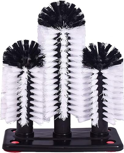 Cepillo de limpieza de botellas de agua, arandela de vasos de vidrio con base de succión, cepillo de cerdas de 3 cabezales para taza de cerveza,