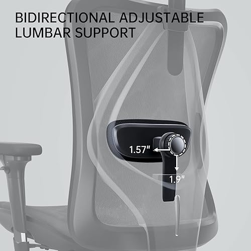 Miniatura 5 de SIHOO Silla de oficina ergonómica de malla, silla de escritorio para computadora con reposabrazos de 3 vías, soporte lumbar de 2 vías y gris,Negro