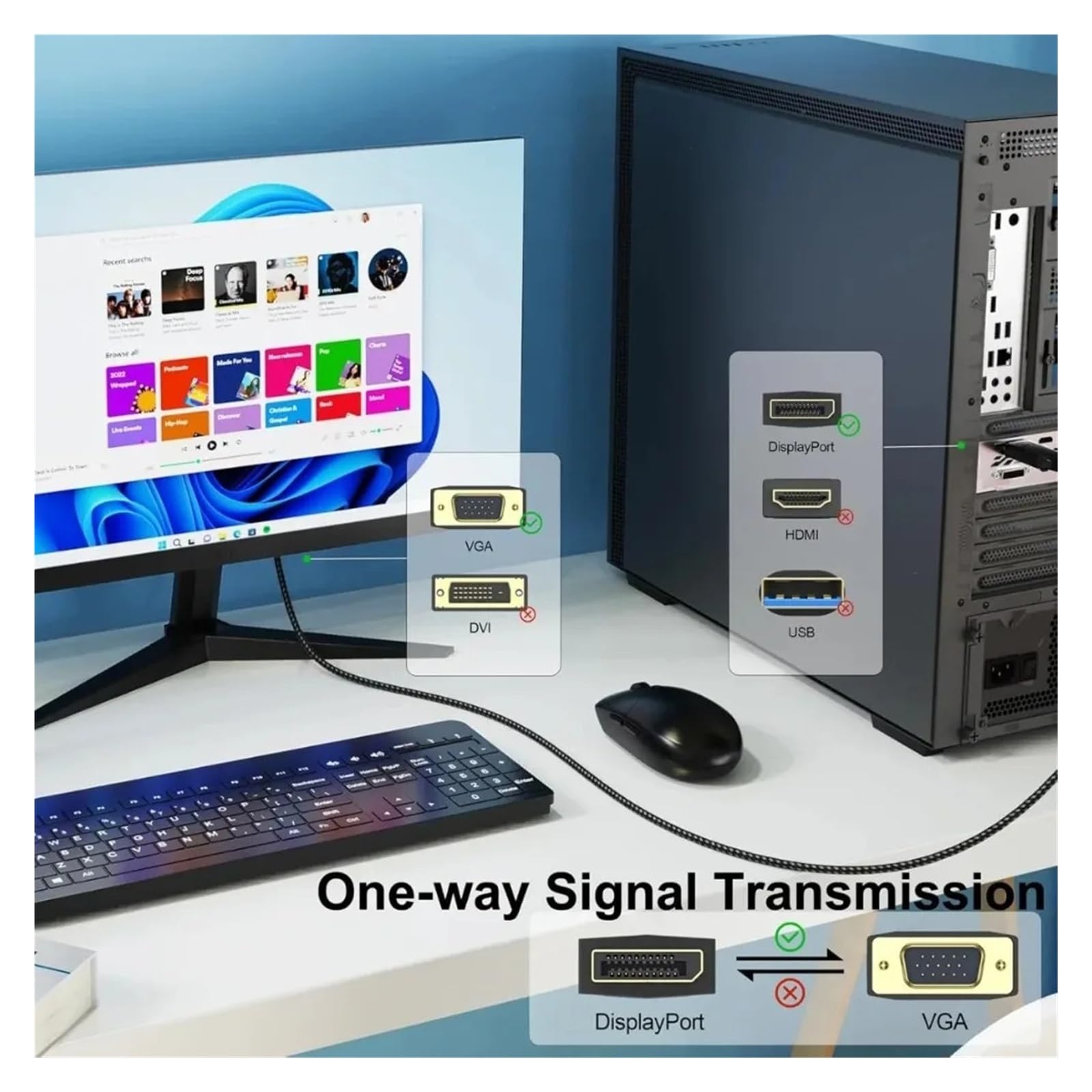 Adapter 1080P DP do VGA pozłacany męski na żeński do komputera, laptopa, projektora, monitora, (czarny)