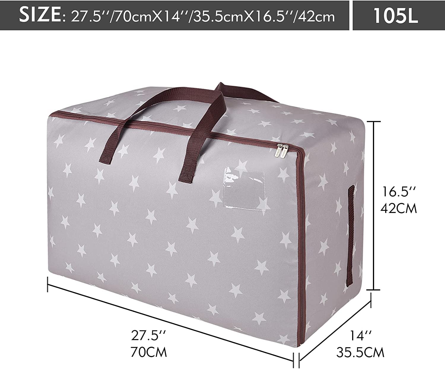 DOKEHOM 3 Piezas 105L Bolsa de Almacenamiento Grande, Bolsa de Tela para Ropa, tamaño Ultra Grueso bajo la Cama, a Prueba de Humedad (Gris)
