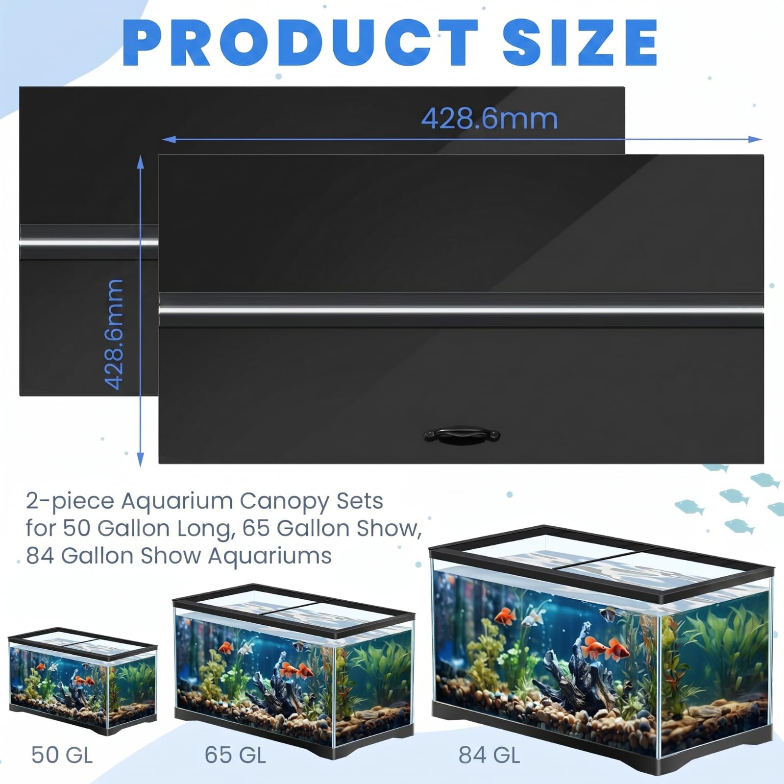 Sieral Lot de 2 couvercles d'aquarium en polycarbonate avec lumière LED avec support central - Couvercle d'aquarium avec couteau à crochet (noir, 91,4 x 45,7 cm)