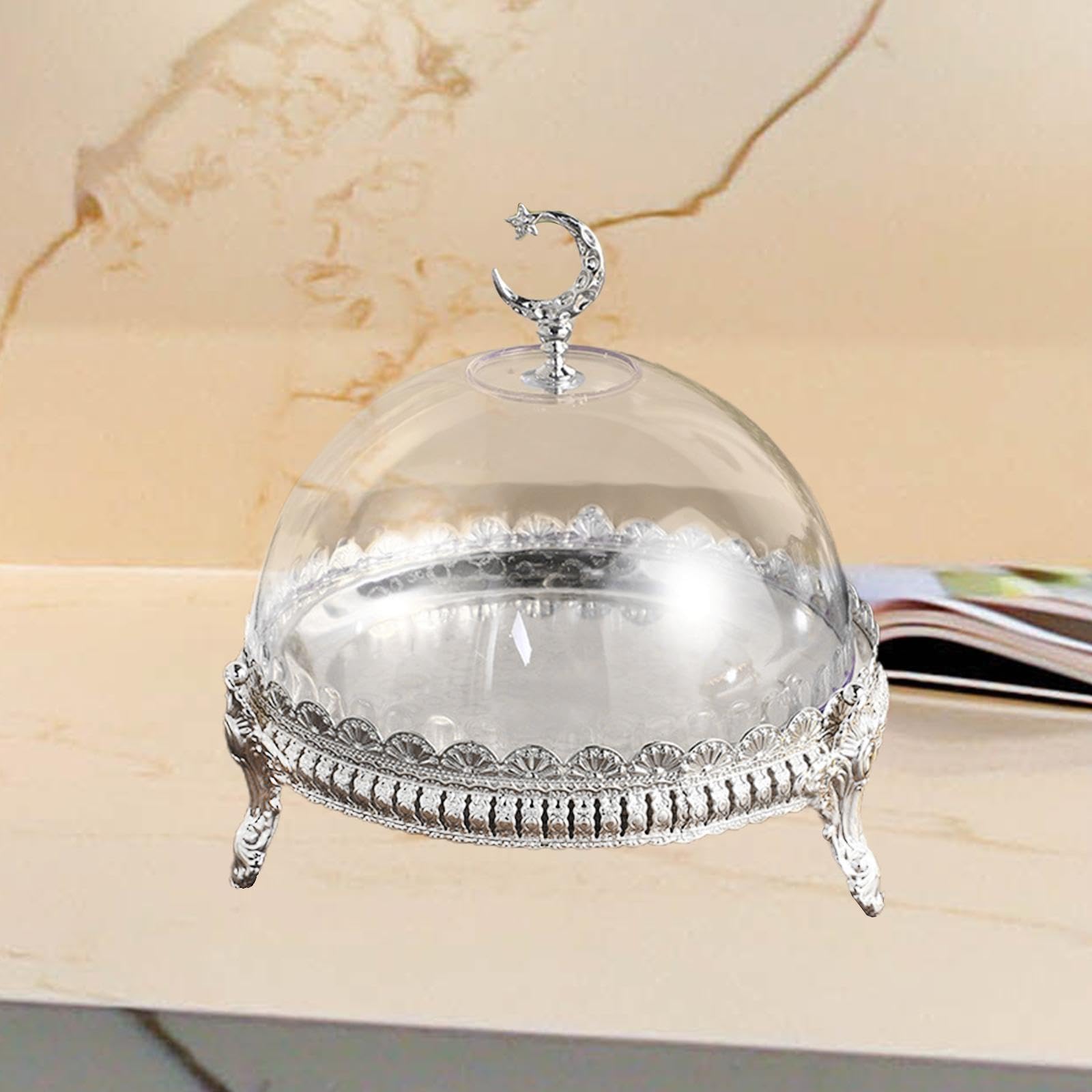 Elegante Expositor de Tartas con Tapa Transparente para Fiestas, Plata, Individual