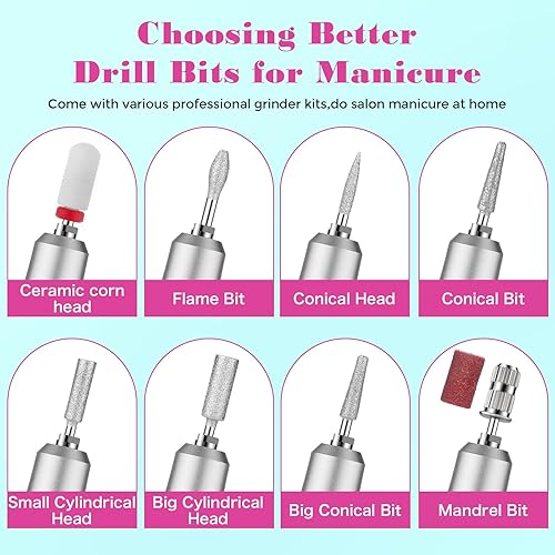 Miniatura 2 de Taladro de uñas profesional 45000 RPM, pantalla LCD, batería recargable, para uñas acrílicas y de gel, perfecta para uso en salón y hogar