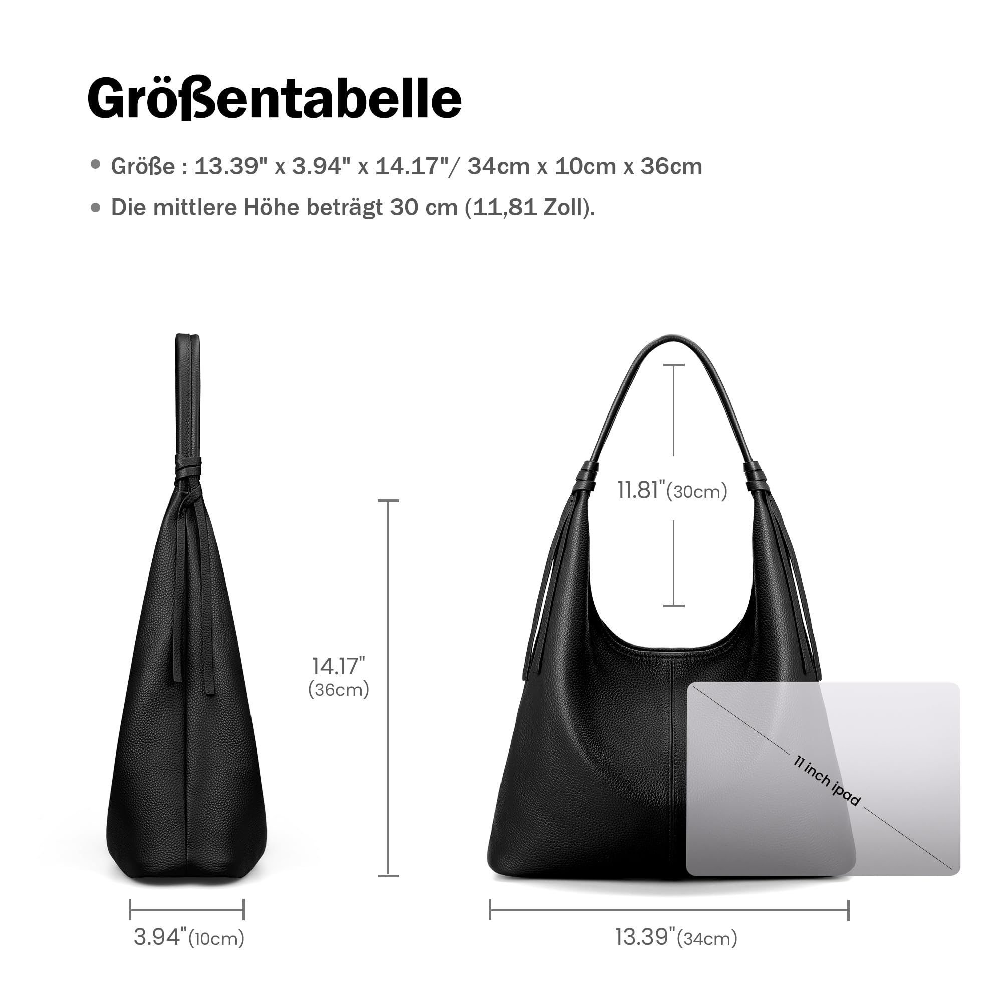 befen Echtleder Handtasche Damen Groß Shopper Tasche, Leder Schultertasche Slouchy Tote Bag Hobo Tasche Umhängetasche für Arbeit Schule - Einfache Klassische Elegante