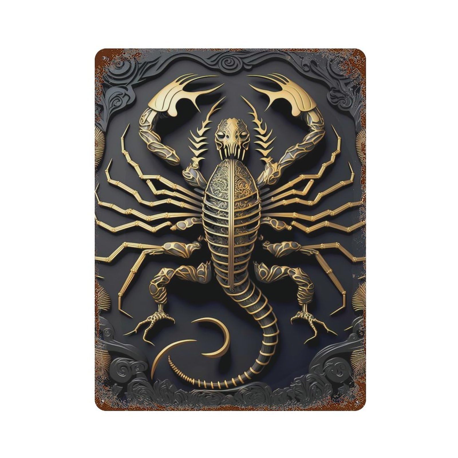 Rust Effect King Golden Scorpion Rusty Metal Tin Sign 15.7"x11.8", Farmhouse Wall Decor for Cafe, Home Bar And Lounge Decor