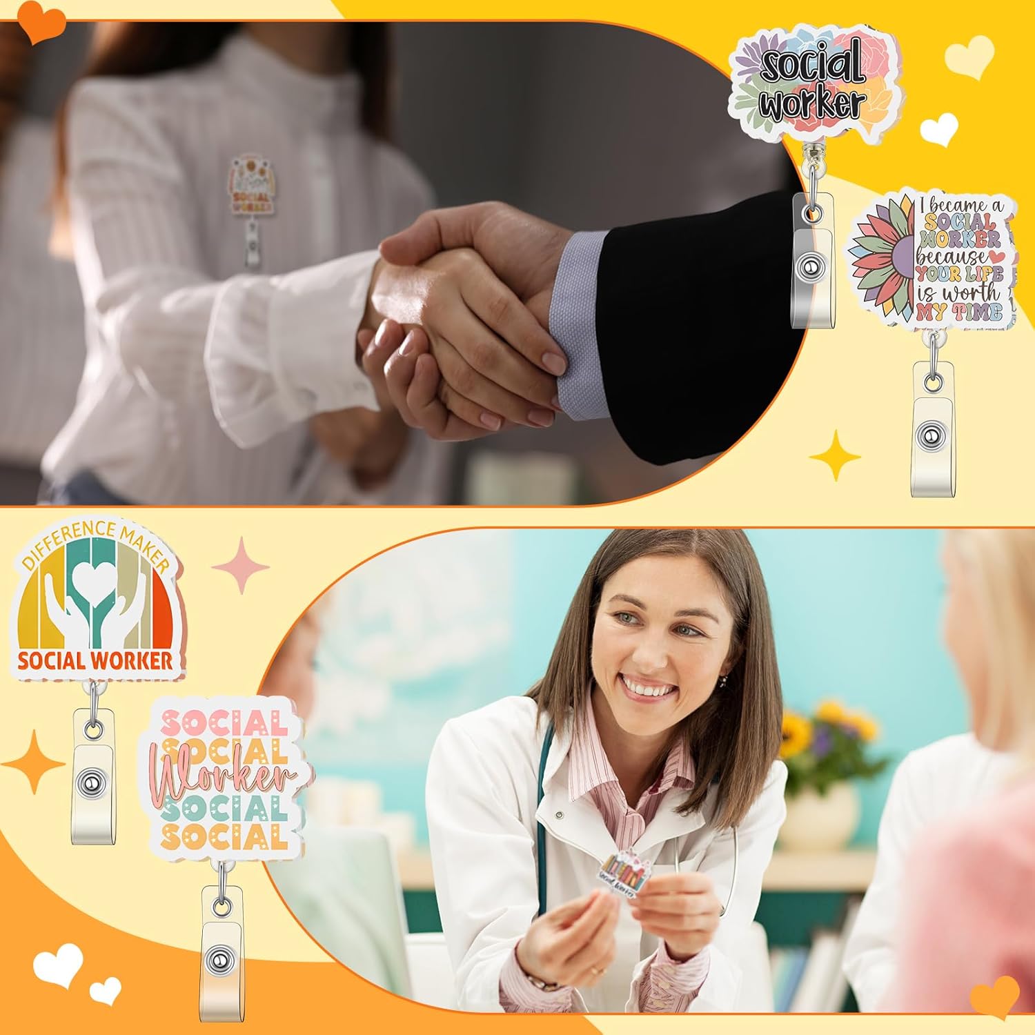 Geyoga 30 Pcs Social Work Month Badge Holder Bulk Retractable Badge Reels Cards Holder with Clip Gift for Volunteer Social Worker Appreciation Gifts