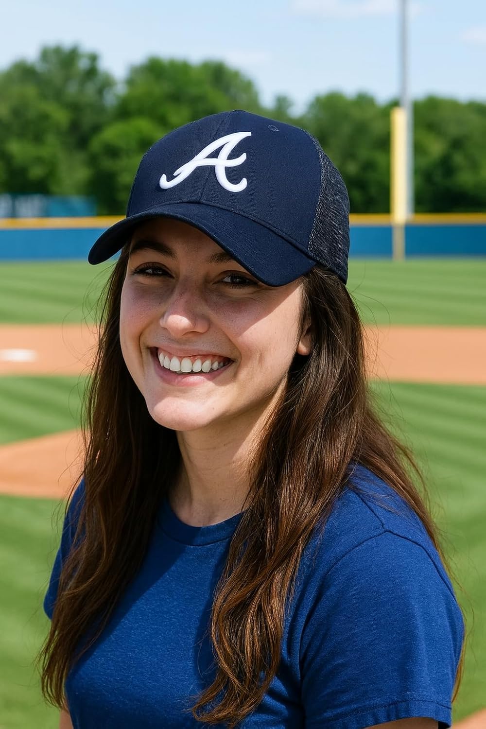 Officially Licensed Atlanta Baseball Navy/White Hat Classic Mesh Trucker Primary Team Logo Adjustable Embroidered Structured Blue Snapback Sports Cap