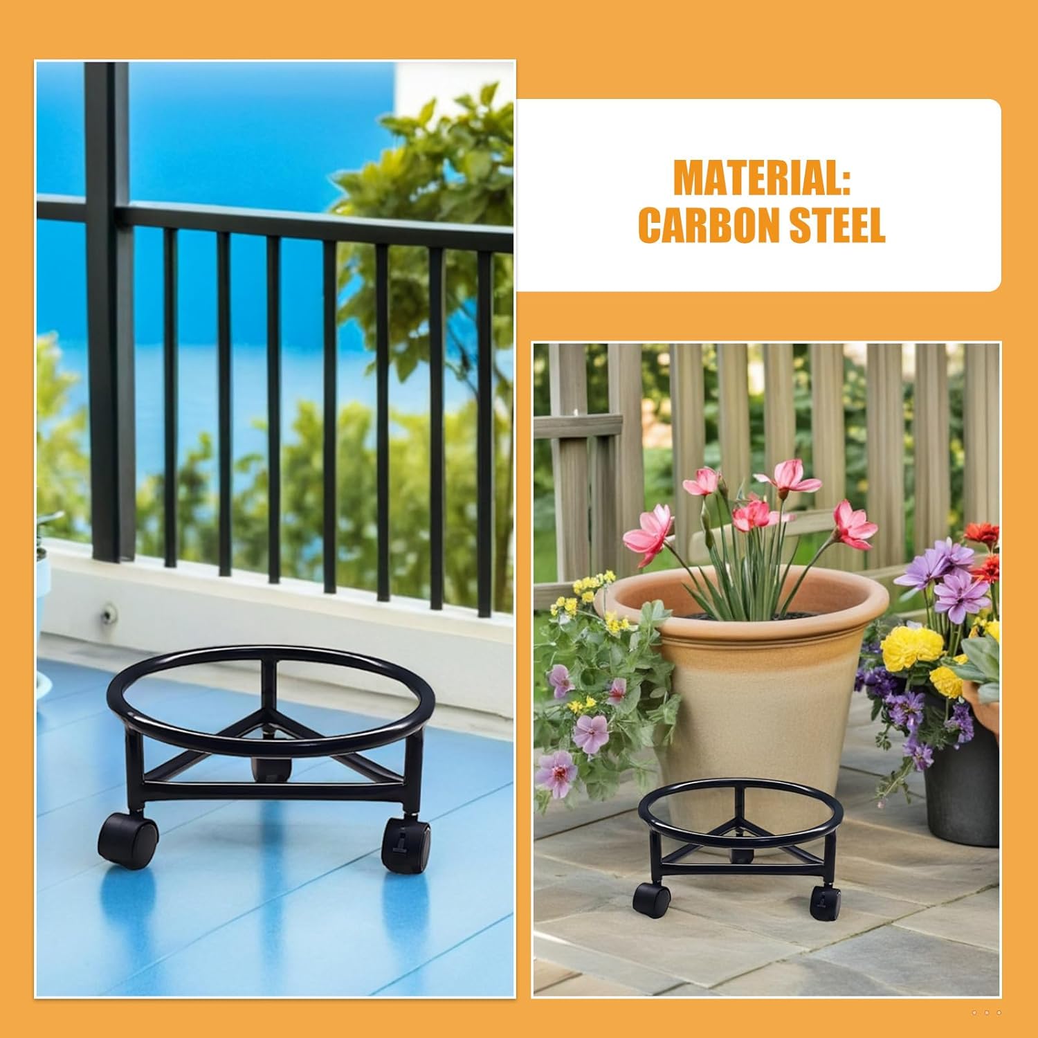 Metal Plant Pot Stand - Round 30cm/11.8" Flower Pot Holder with Wheels - Cast Iron Garden Planter Stand Movable Base for Balcony Or Patio Use
