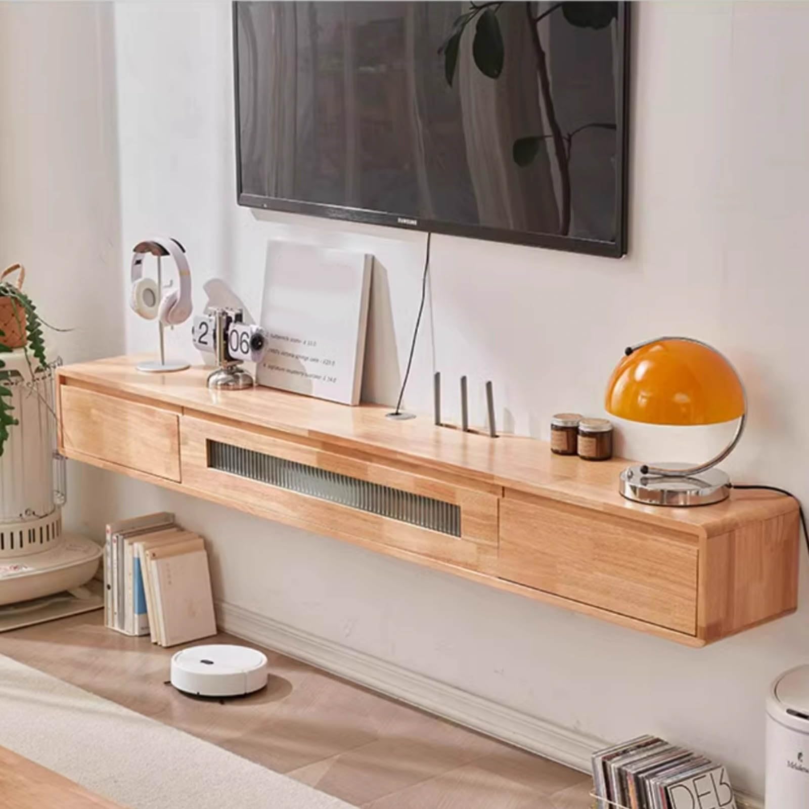 Genérico Pływająca ławka telewizyjna - montowany na ścianie drewniany telewizor, pływająca gumowa szafka pod telewizor 140 cm do salonu, stylowy design, oszczędność miejsca, nowoczesne meble