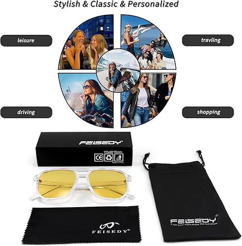 Miniatura 6 de FEISEDY Gafas de sol estilo aviador cuadradas retro para mujeres y hombres, vintage de los 70, marco de plástico de moda, B2835